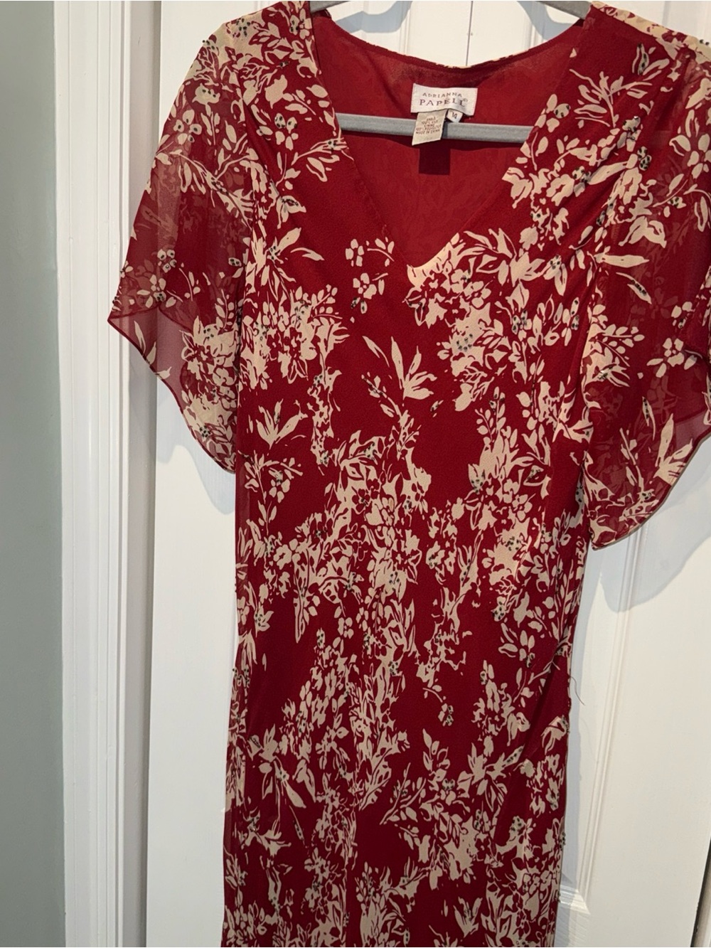 Adrianna Papell Red Silk Dress with Cream Accent